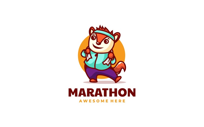 Logo de dessin animé de mascotte d'écureuil de marathon