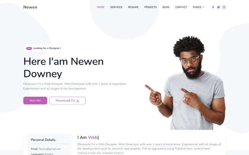 Newen – Šablona vstupní stránky osobního portfolia