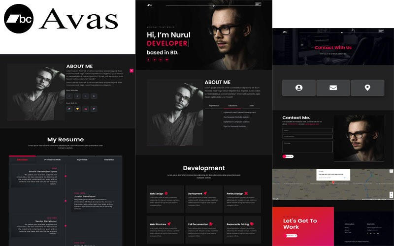 Avas személyes portfólió HTML-sablonja