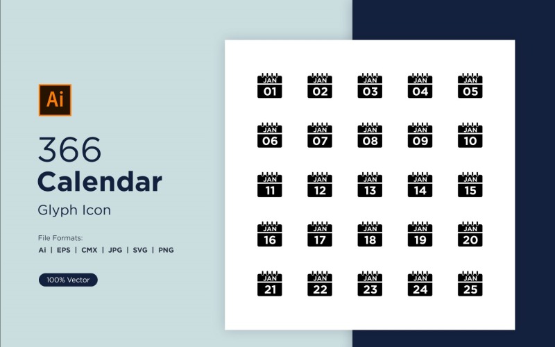 366 Calendario Icona Glifo Impostato
