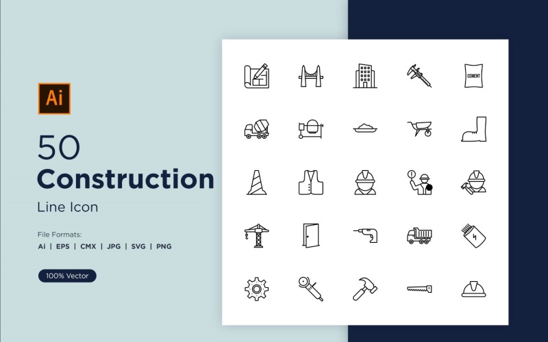 50 constructie lijn Icons Set