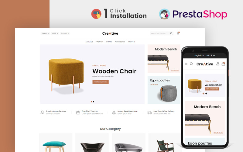 Creatief hout- en meubelwinkel Prestashop-thema
