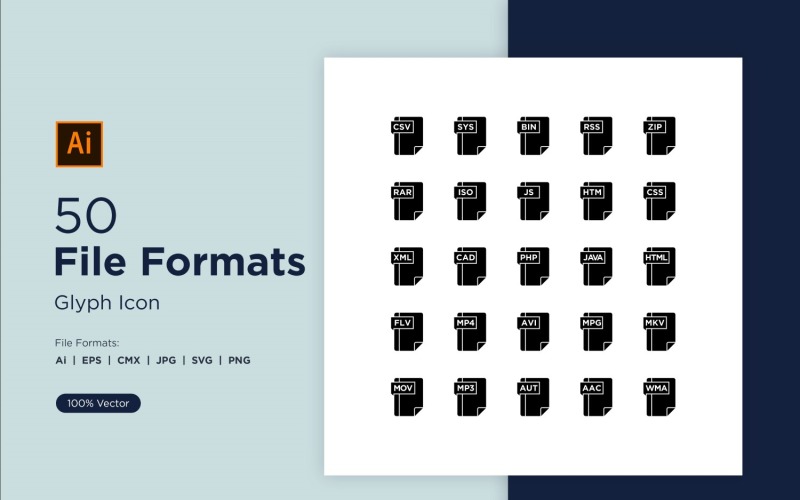 50 Dateiformat-Glyphen-Icon-Set