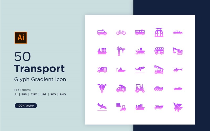 50 Doprava Glyph Gradient Icons Set
