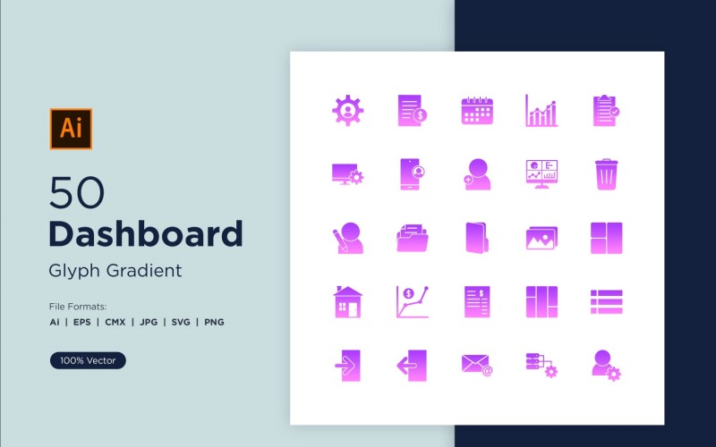 50 ikon gradientu glifów pulpitu administracyjnego