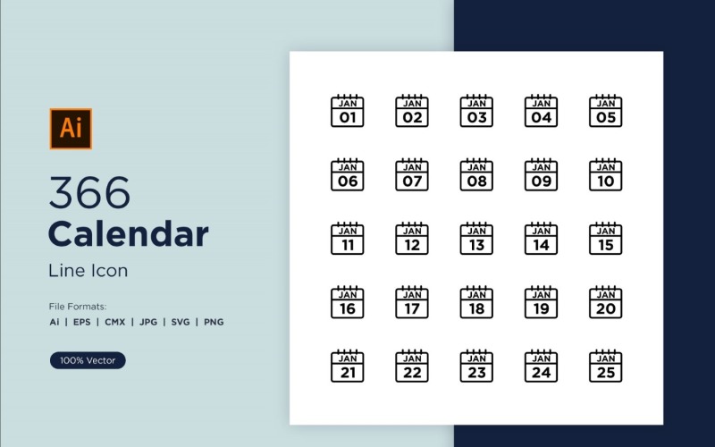 366 Kalender Lijn Icon Set