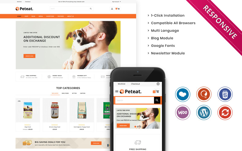 Peteat - Il negozio reattivo Woocommerce di Pets Food