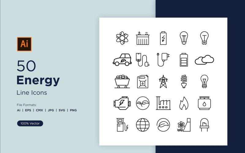 50 sady ikon energetické linky