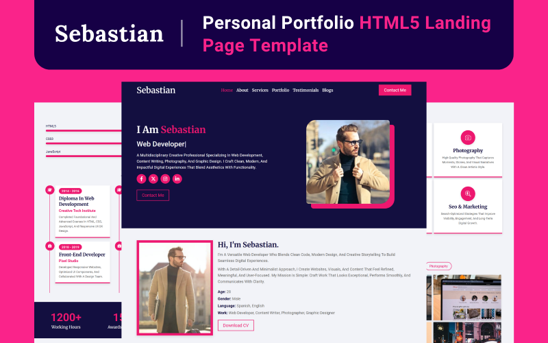 Sebastian - Шаблон целевой страницы HTML5 для личного портфолио