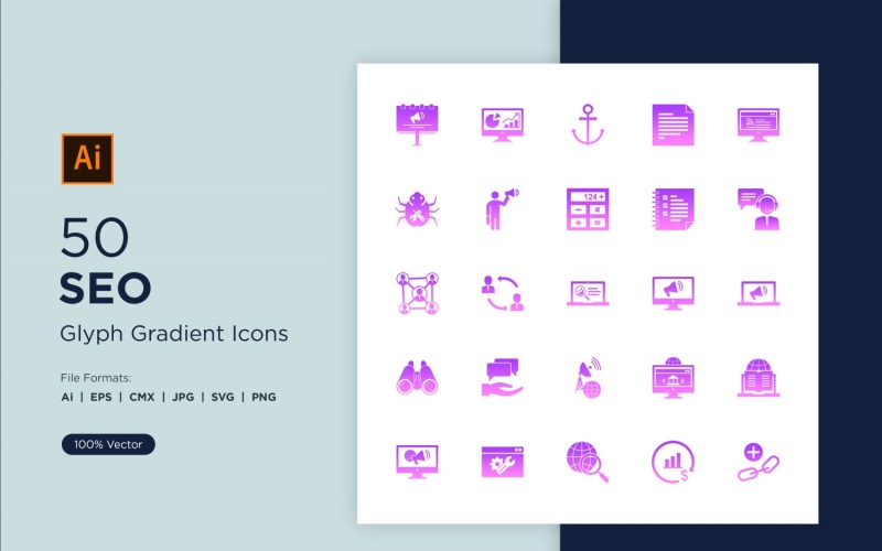 50 SEO Glyph-verlooppictogram