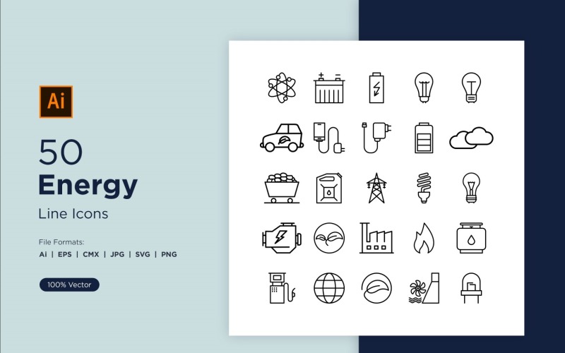 50 set di icone della linea energetica