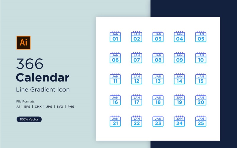 366 Set di icone gradiente linea calendario