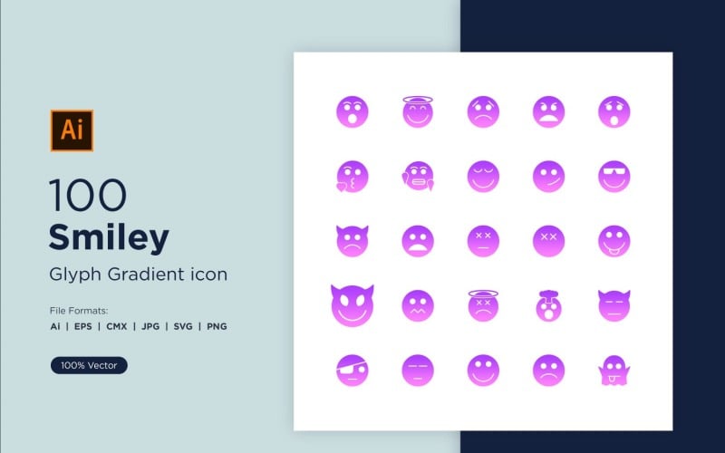100 смайликов Glyph Gradient Icon Set