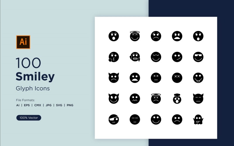100 Smiley Glyph Icon Set