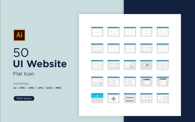 50 UI Website Flat Icon Set