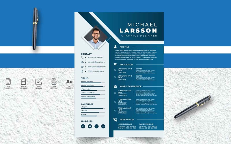 Design de modelo de currículo/currículo de designer gráfico