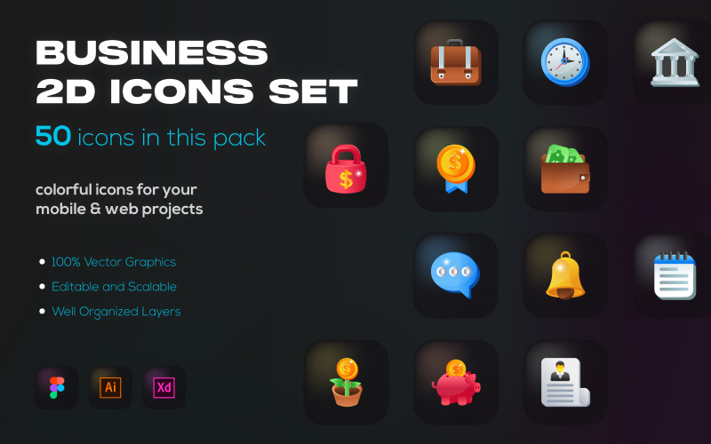 50 个商业平面矢量图标