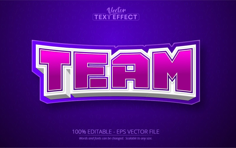 Команда - редактируемый текстовый эффект, фиолетовый спортивный стиль текста, графическая иллюстрация