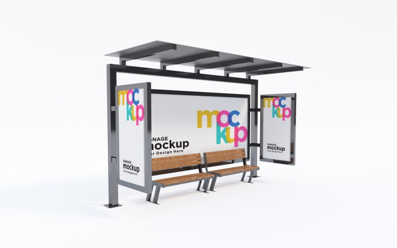 Anuncio de parada de autobús con plantilla de maqueta de tres carteles