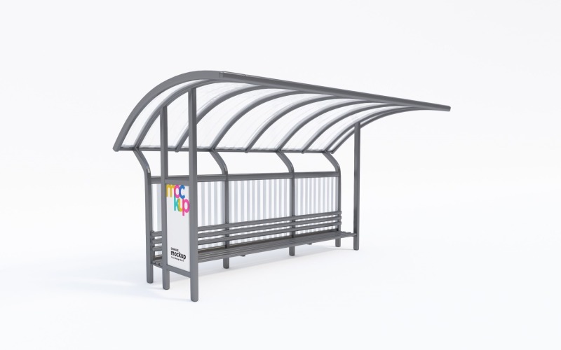 Bus Shelter With Two Billboard Sign Mockup Template