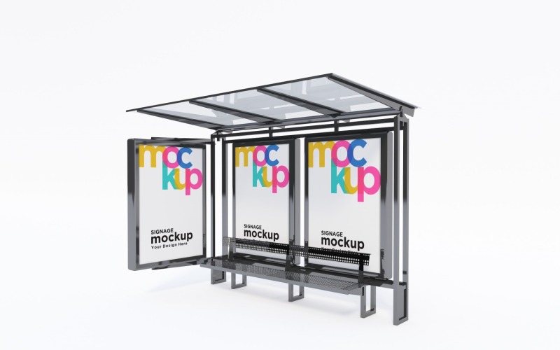 Parada de autobús de la ciudad con maqueta de publicidad de tres vallas publicitarias