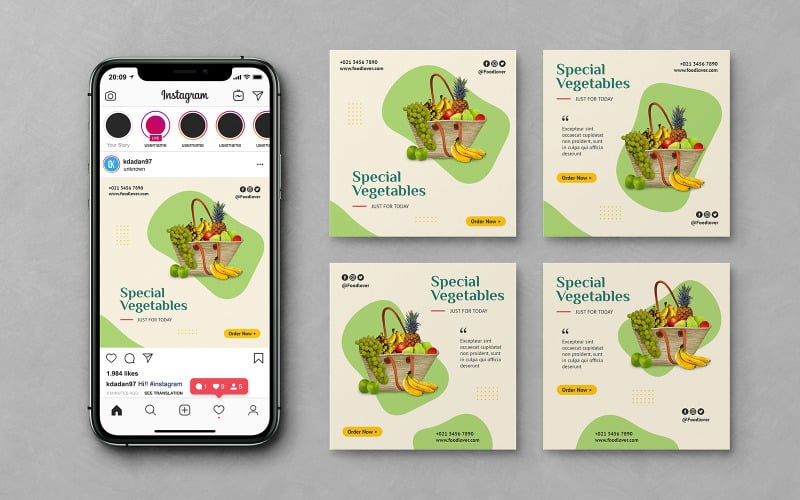 Speciale cibo vegetale Social Media Instagram Post e Banner