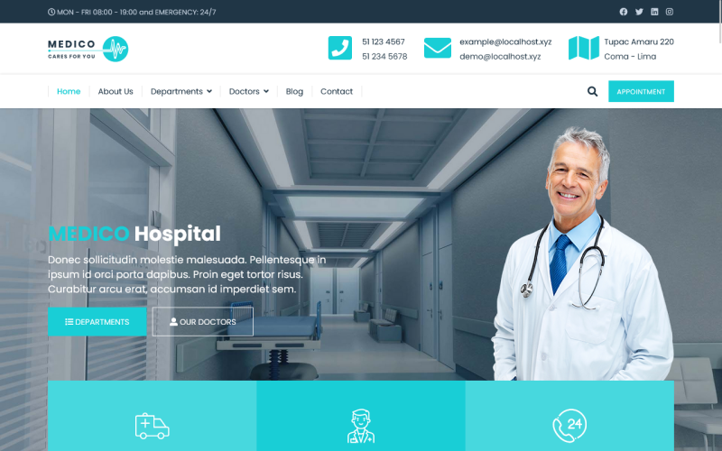Medico - Önceden Oluşturulmuş Web Siteleri İçeren Sağlık Sektörü İçin Joomla 4, 5 ve 6 Şablonu