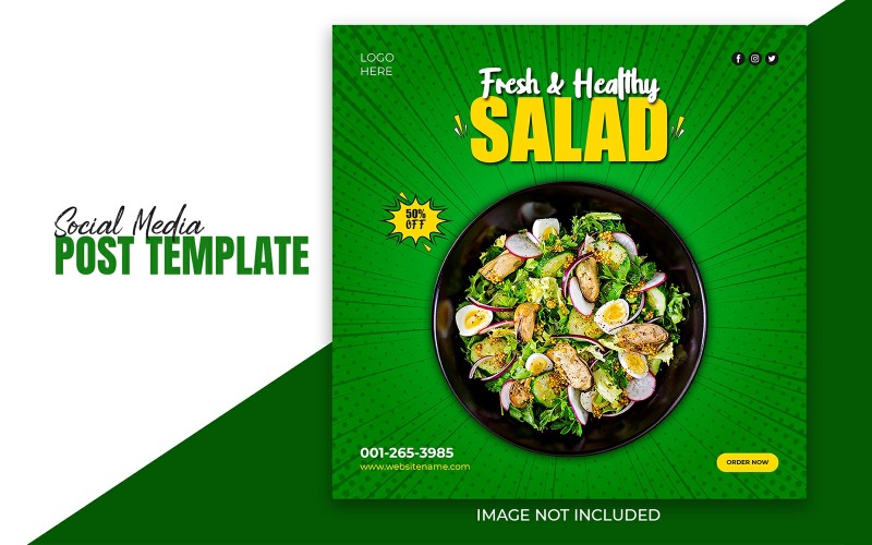Пост о здоровом салате и дизайн рекламного поста в социальных сетях