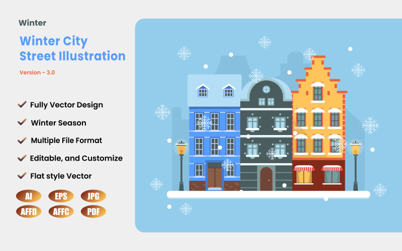 Winterse stadsstraatillustratie