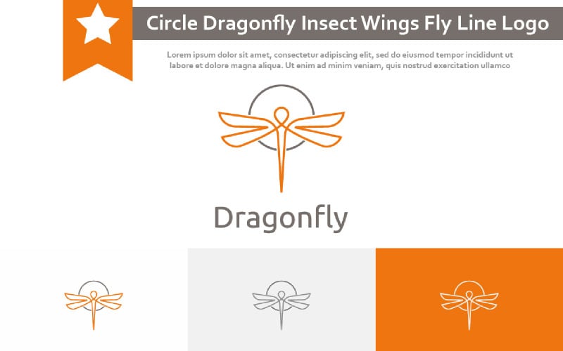 优雅的圆圈蜻蜓昆虫翅膀飞自然线标志理念
