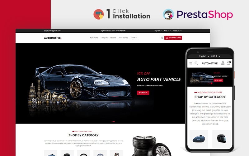 Autóipari Autóalkatrész-áruház Prestashop téma