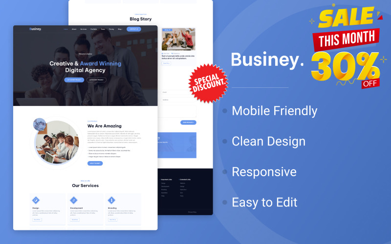 Businey - Modèle de site Web HTML d'une page Bootstrap pour agence numérique