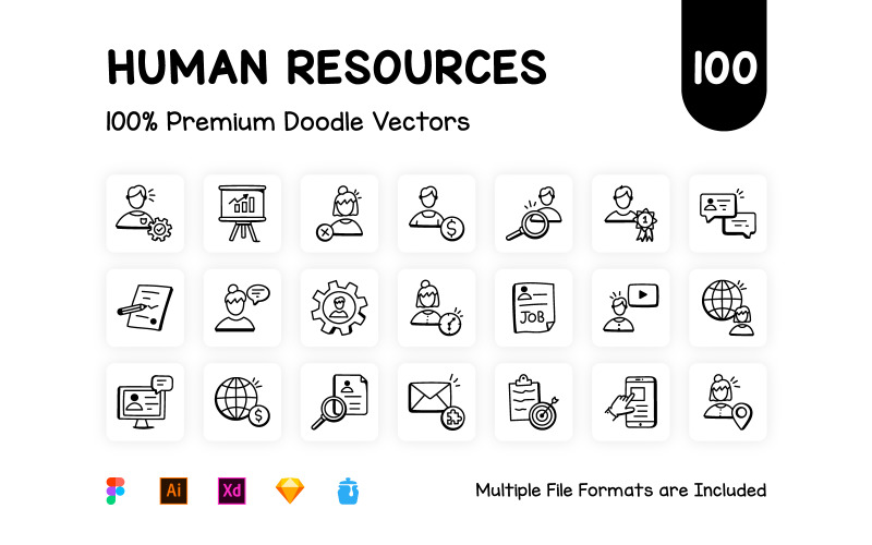 Icone disegnate a mano delle risorse umane