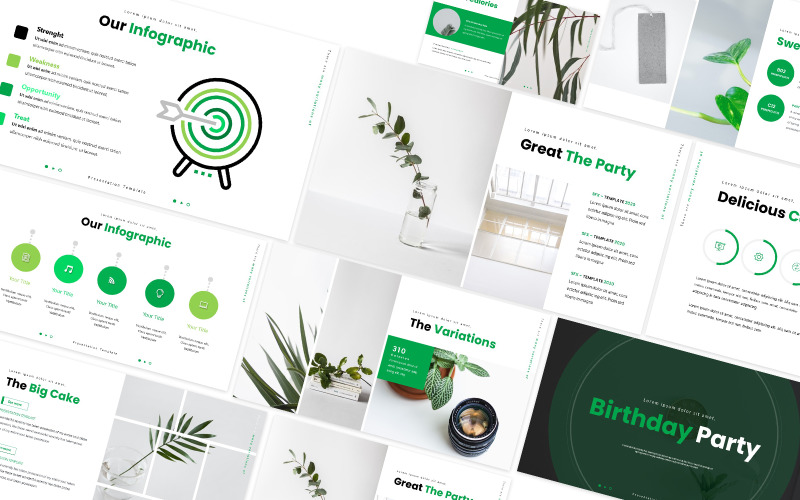 Plantilla de Powerpoint verde para fiesta de cumpleaños