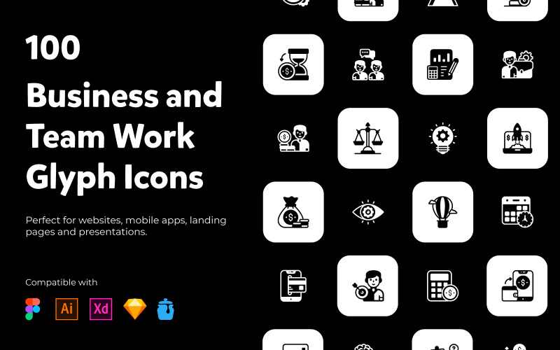 Business och lagarbete fasta ikoner Set