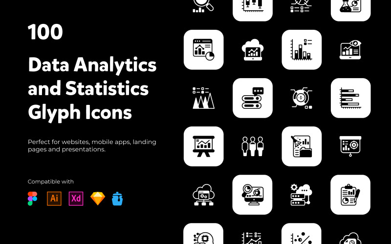 Data Analytics a statistiky Solid Icons Set