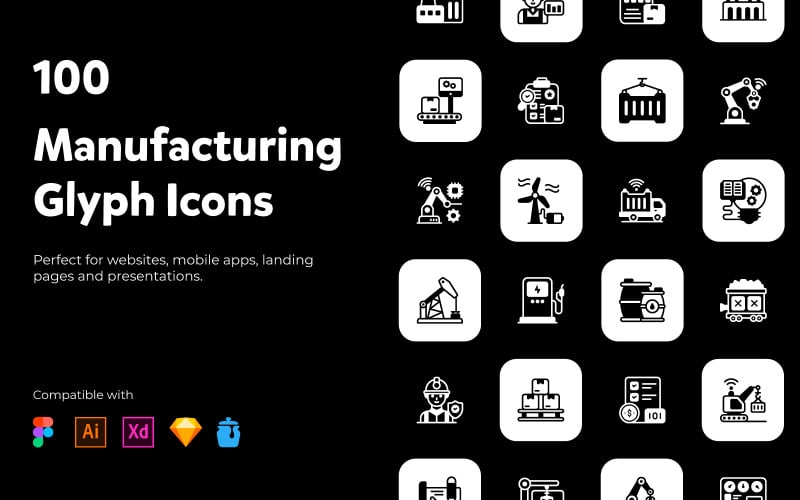 Fabrikautomatisierung und industriell gefüllte Symbole