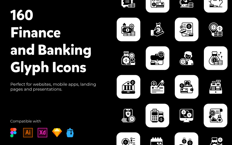 Pack d'icônes solides pour la banque et la finance en ligne