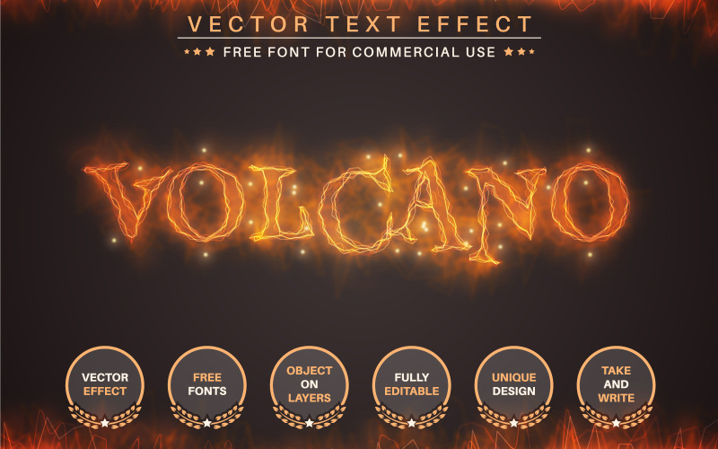 Volcan - Effet de texte modifiable, style de police, illustration graphique