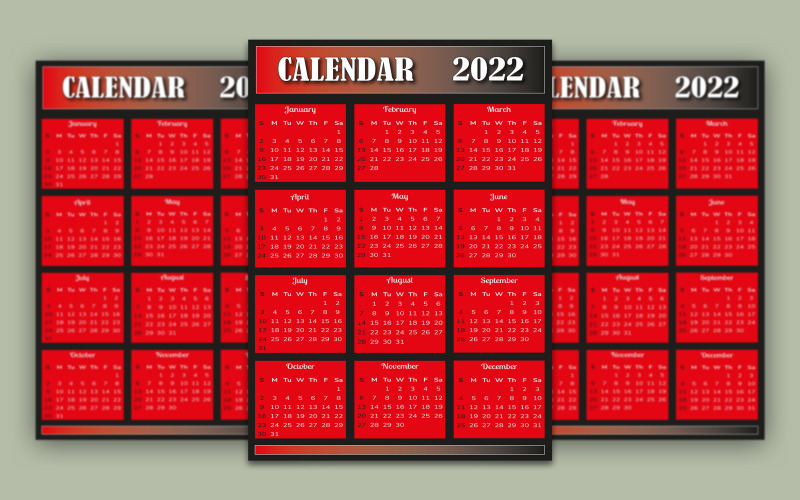 Календарь 2022 в черном и красном цвете