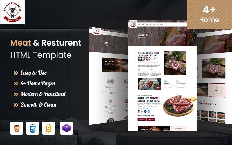 Köttgård och fisk- och skaldjursrestaurang Bootstrap HTML5-webbplatsmall