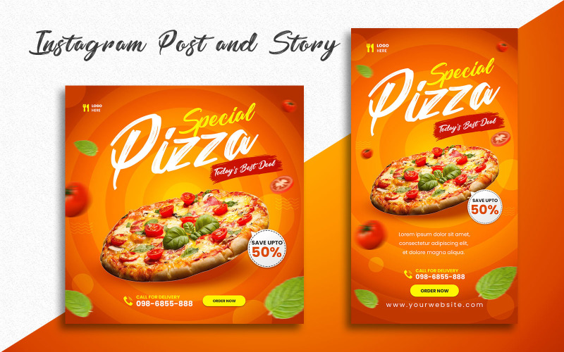 特色披萨 | Instagram 帖子和故事 |社交媒体模板