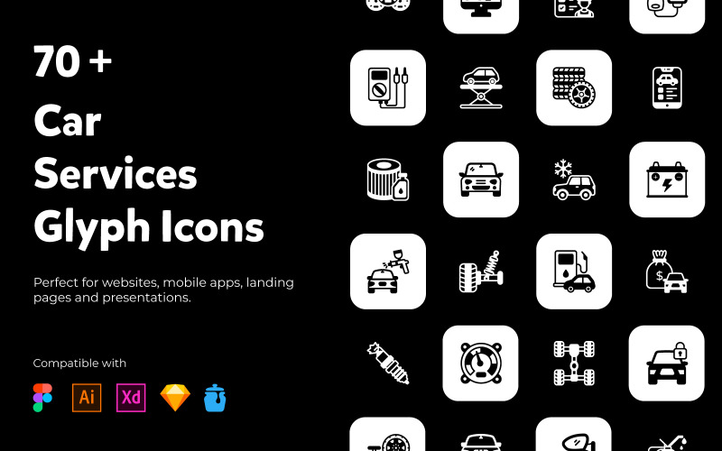 Paquete de iconos sólidos de servicios de automóviles