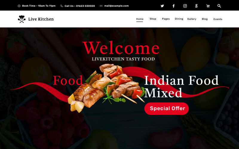 Ресторан веб-макет шаблон PSD