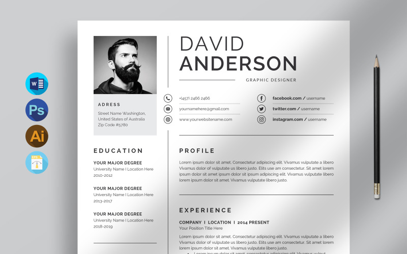 Elegante CV/CV-sjabloon van 3 pagina's