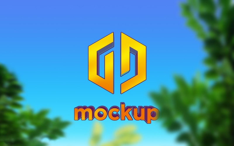 3D Logo Mockup atrás das folhas verdes