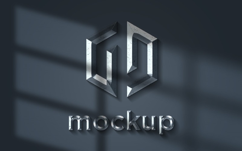 Mockup con logo in metallo grigio con effetti di ombra della finestra realistici
