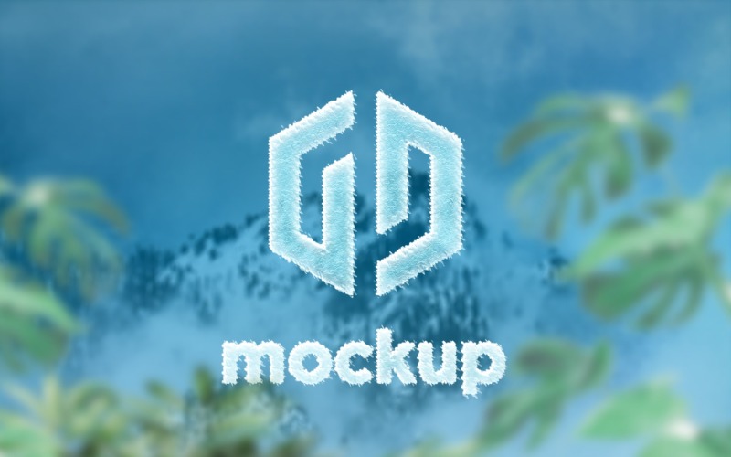 Mockup de logotipo congelado atrás das folhas verdes