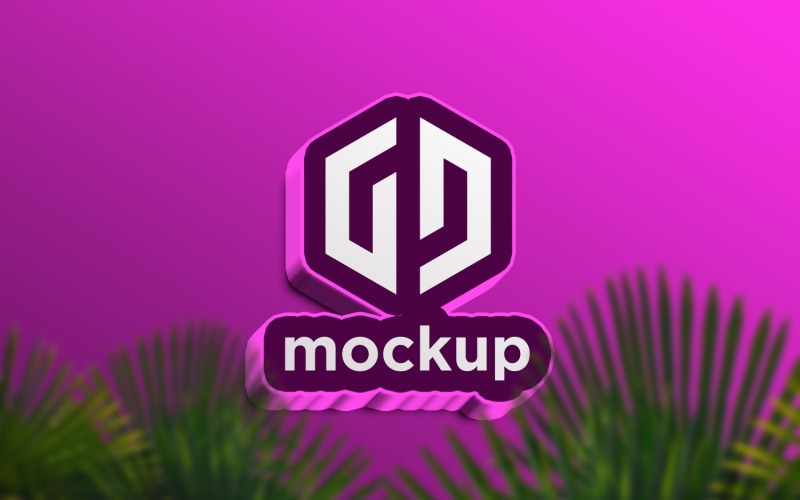 Bold Pink Logo Mockup behind the green leaves