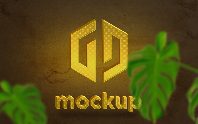 Gold Logo Mockup atrás das folhas verdes
